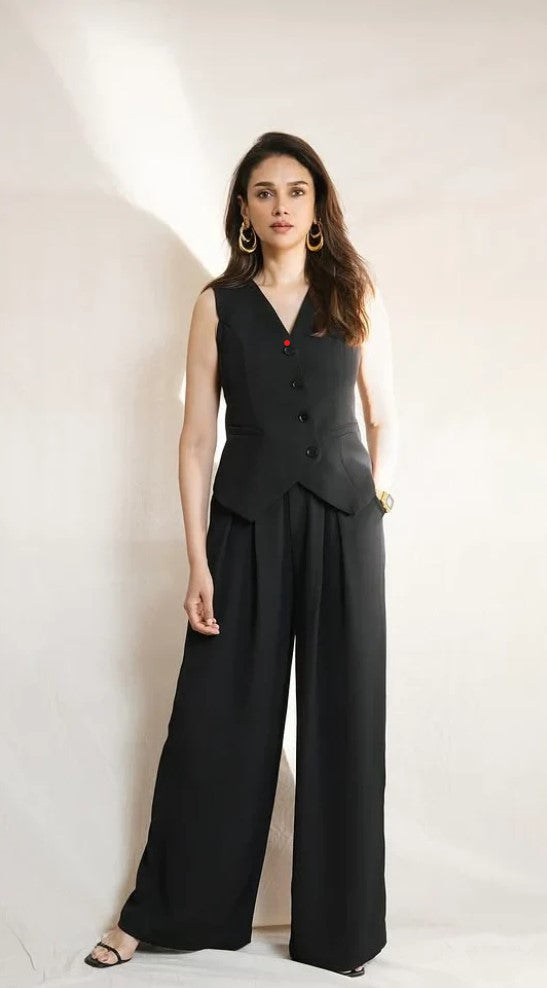 Aditi Hydari Muse Black Vest Coat & Pant Set