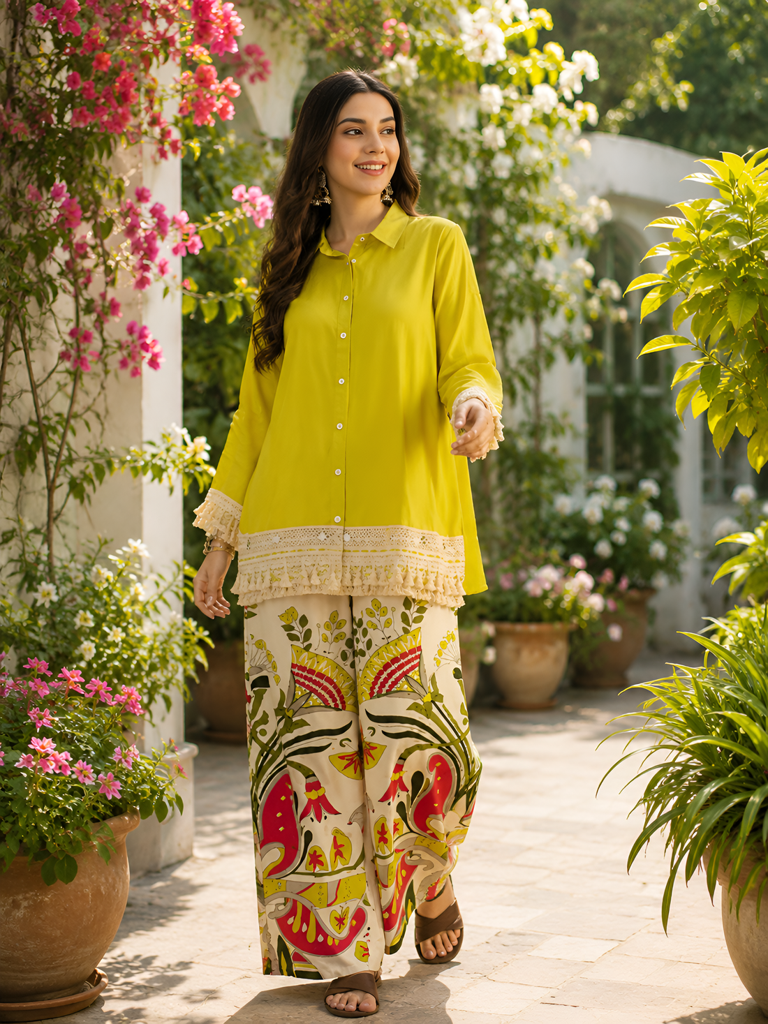 Yellow Boho Embroidery Coord Set