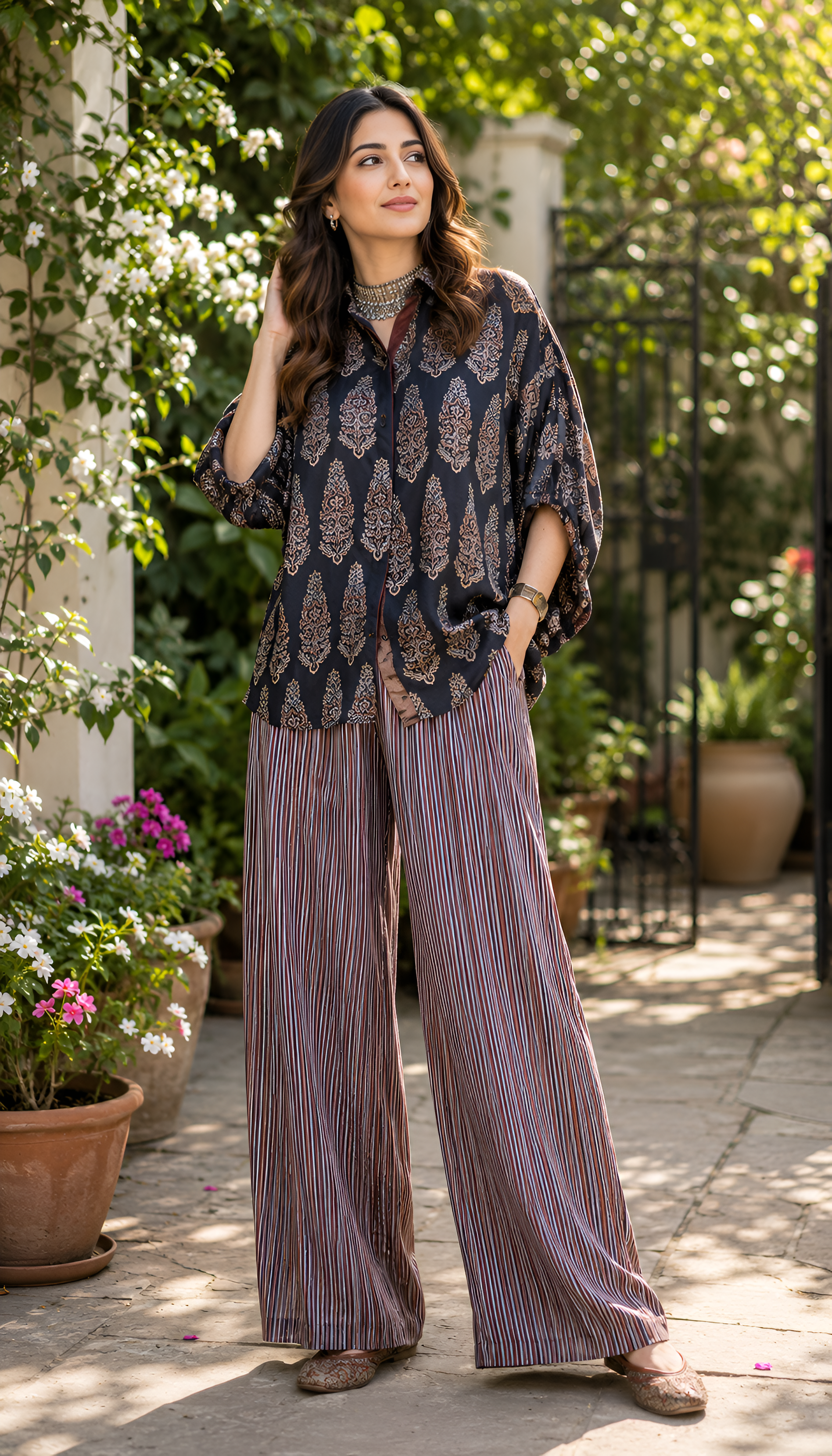 Black Ajrakh Print shirt cord-set for women