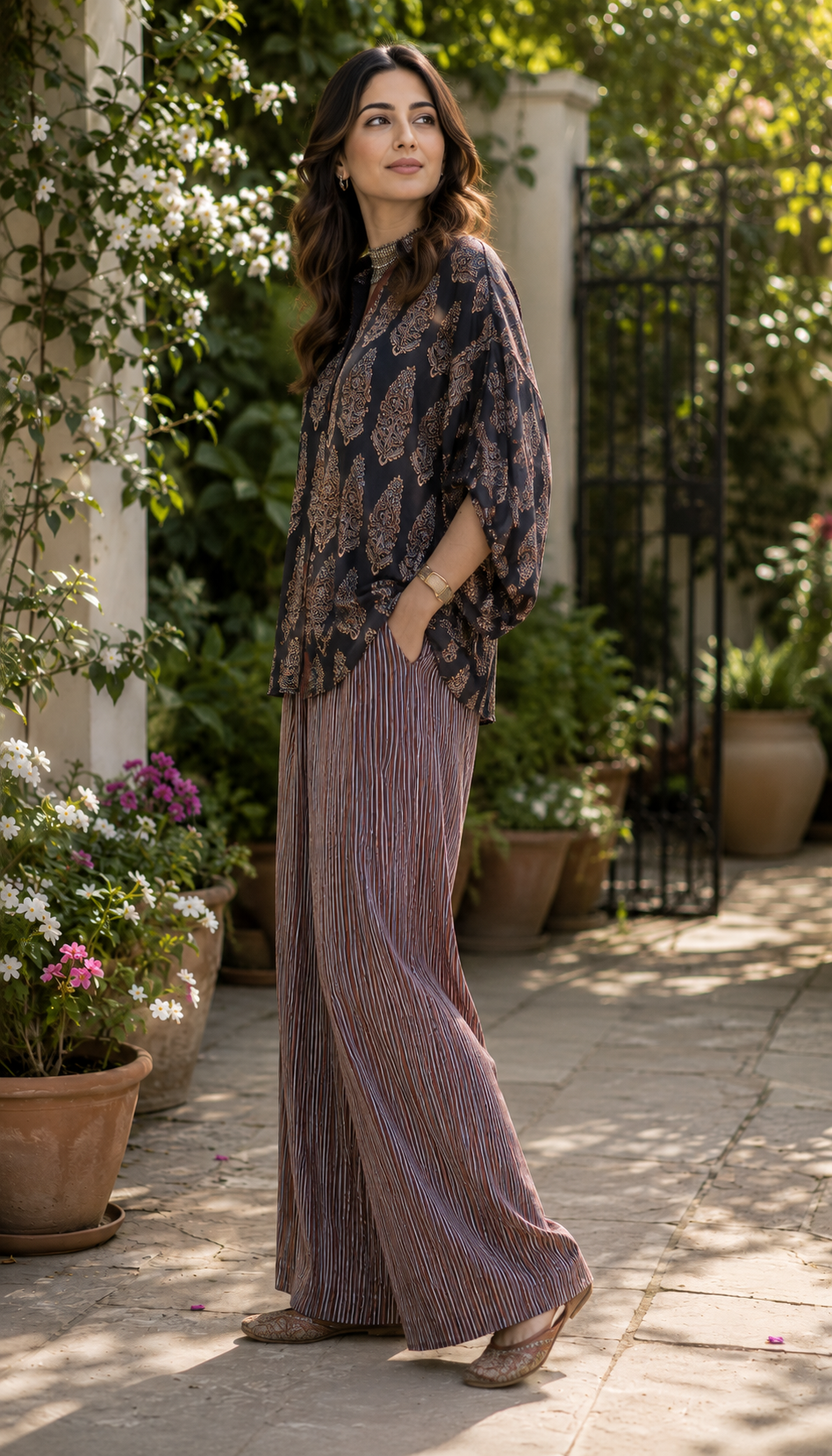 Black Ajrakh Print shirt cord-set for women