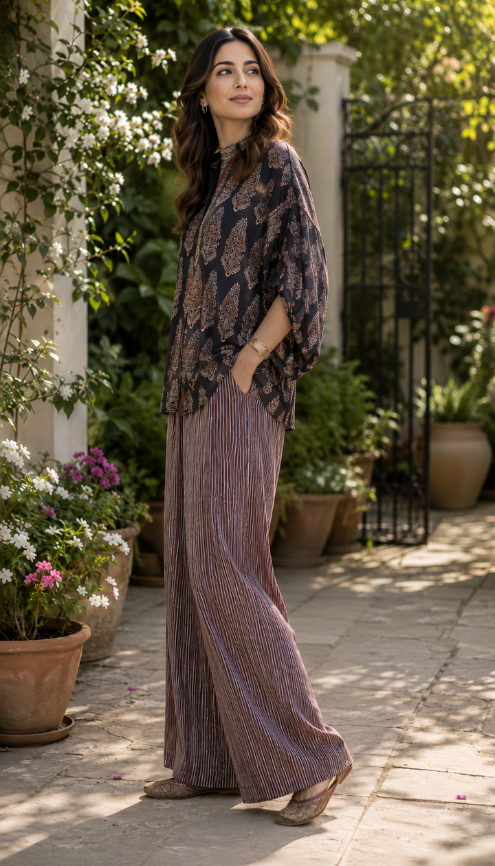 Black Ajrakh Print shirt cord-set for women