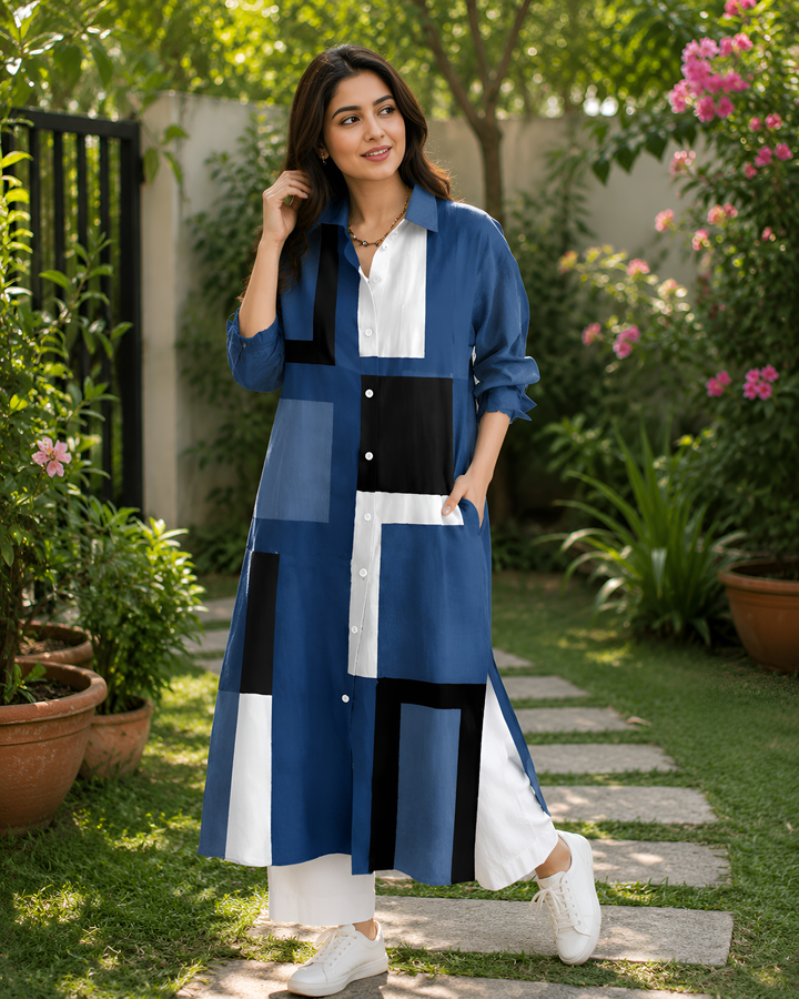 Indigo Printed Shirt Dress
