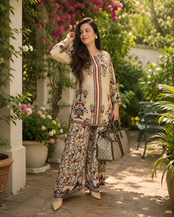 Vaani Semi Formal Crepe Fabric Co-Ord Set With All Over Placement Print