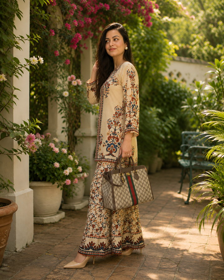 Vaani Semi Formal Crepe Fabric Co-Ord Set With All Over Placement Print