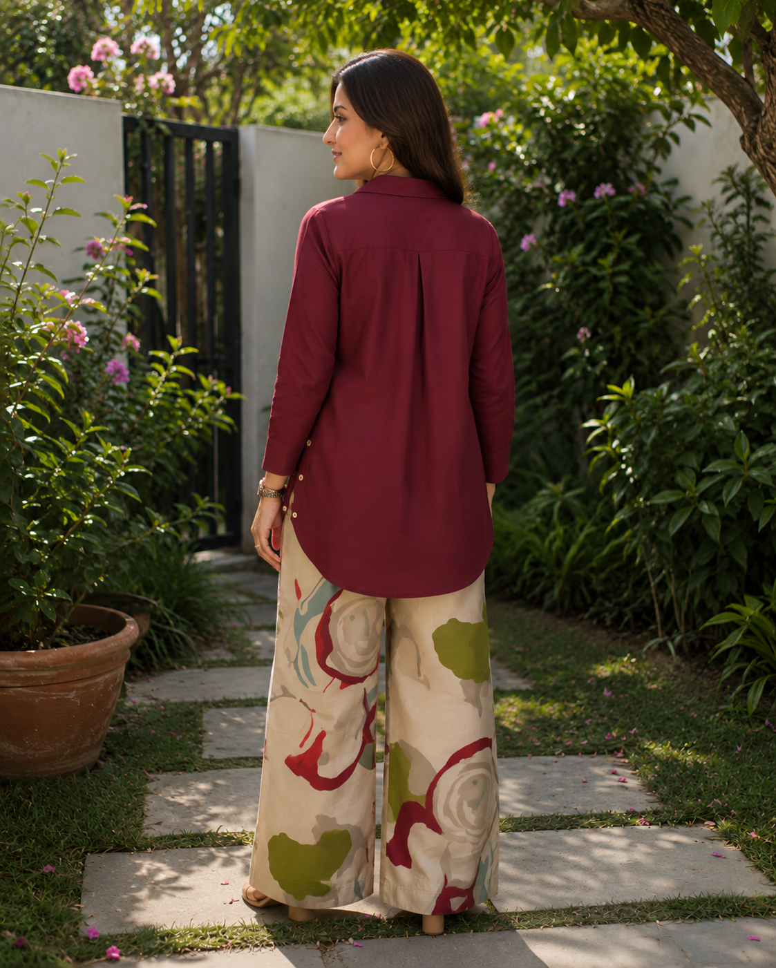 Priyas burgandy Top with Printed stylish pants